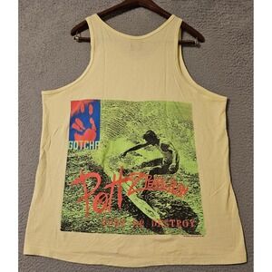Vintage 1987 Gotcha Pottz Peace Plan Surf or Destroy Tank Top Mens L Yellow USA